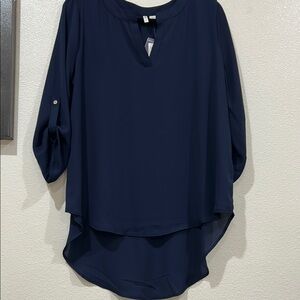 Women's  High/ Low Navy Blouse